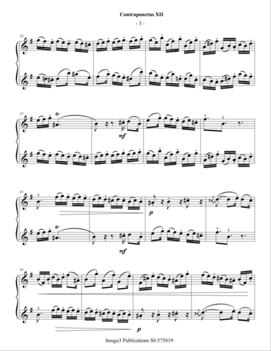 Bach: Four Duets from the Art of Fugue for Clarinet & Bass Clarinet Clarinet Duet scores gallery preview page 3
