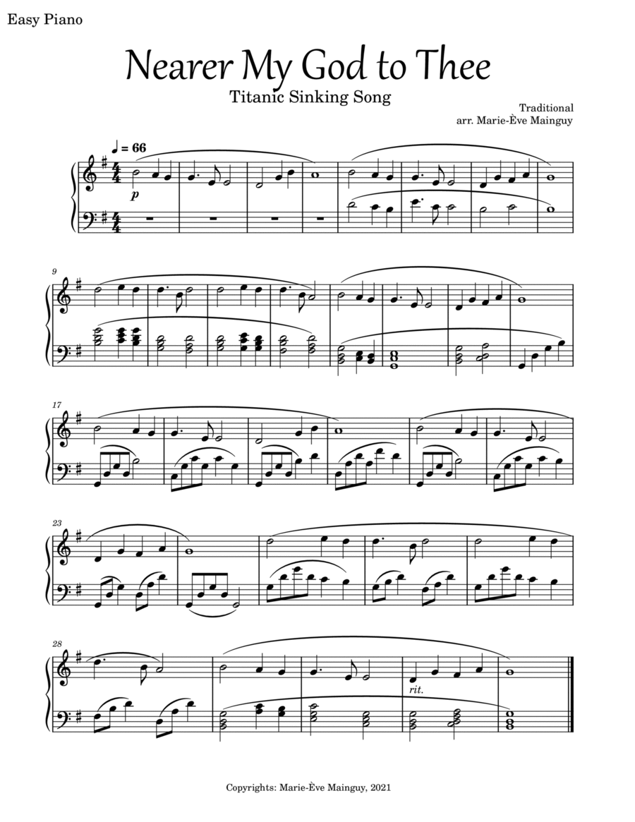 Nearer My God to Thee - Titanic Easy Piano scores gallery preview page 1