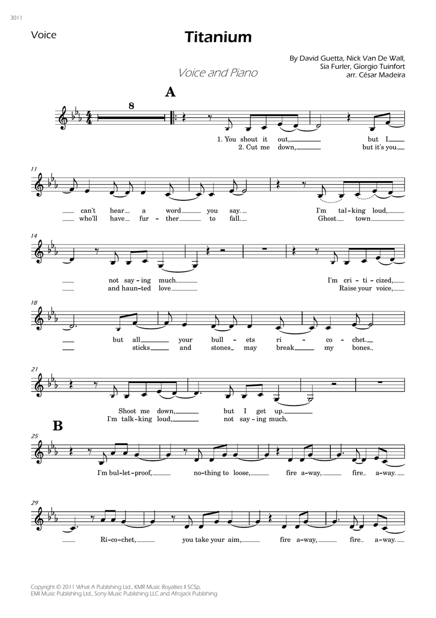 Titanium Titanium Piano, Vocal scores gallery preview page 1