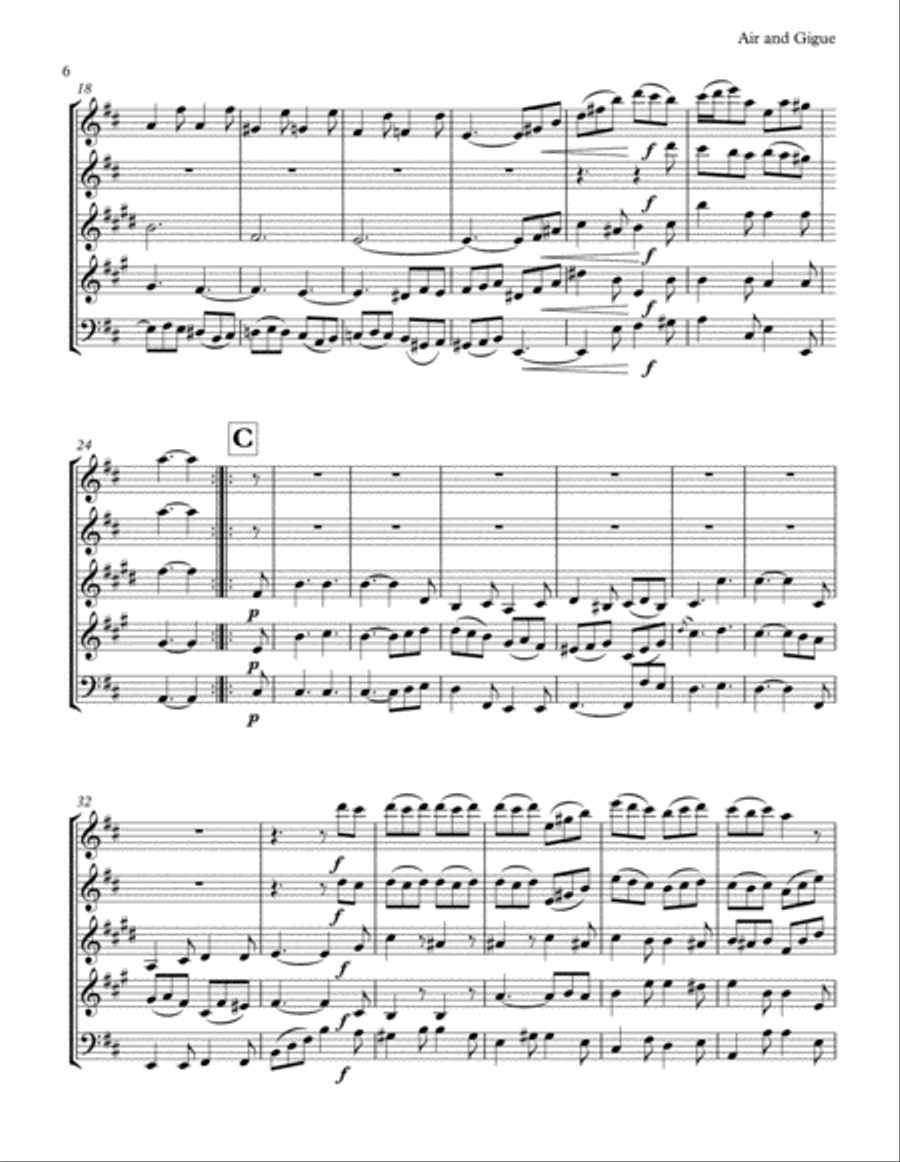 Bach: Air and Gigue from the Orchestral Suite No. 3 in D Major for Woodwind Quintet Small Ensemble scores gallery preview page 6