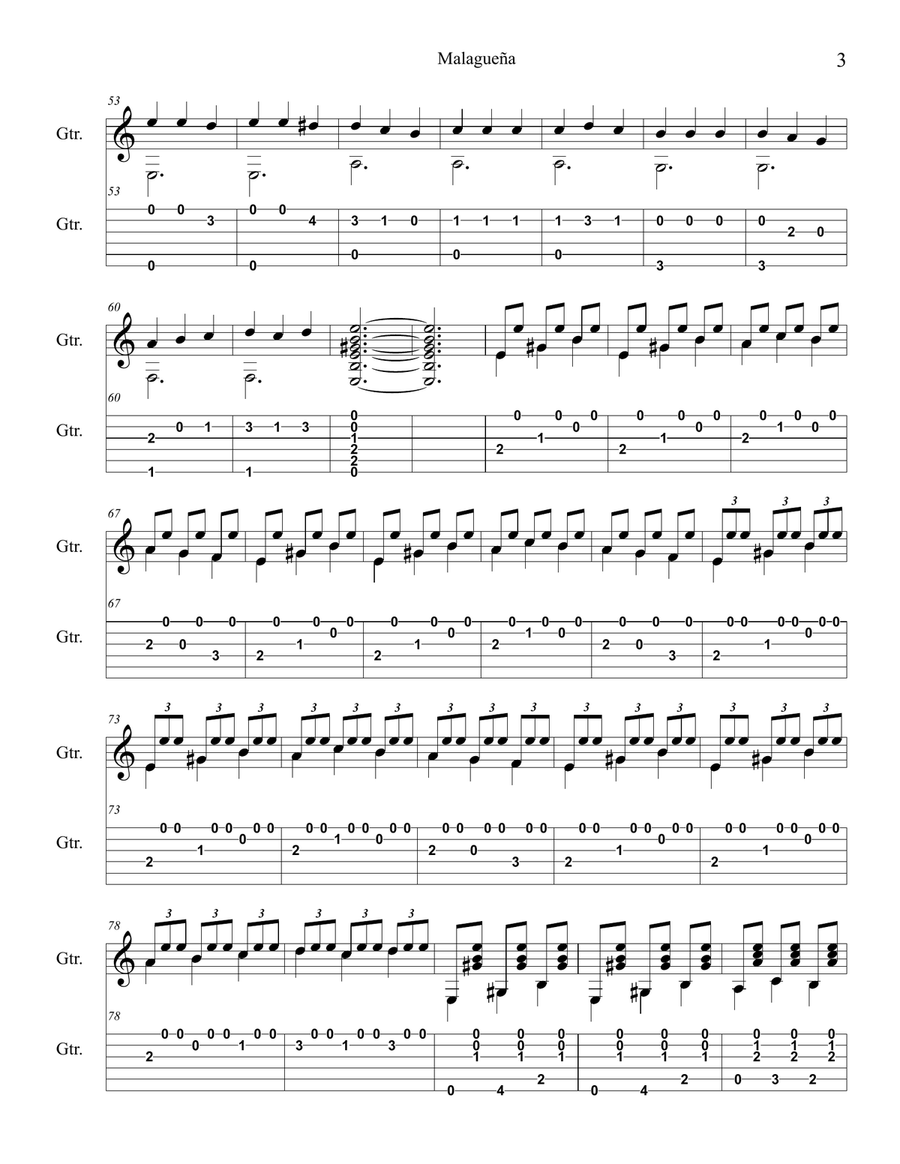 Malagueña Guitar Tablature scores gallery preview page 3