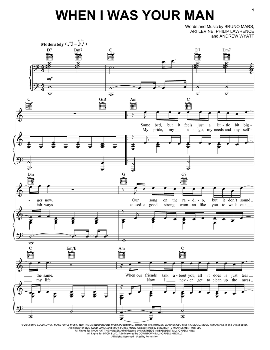 When I Was Your Man Piano, Vocal, Guitar scores gallery preview page 1