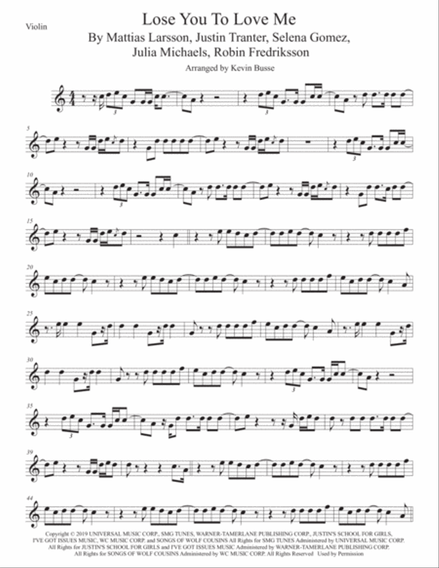 Lose You To Love Me Violin Solo scores gallery preview page 1