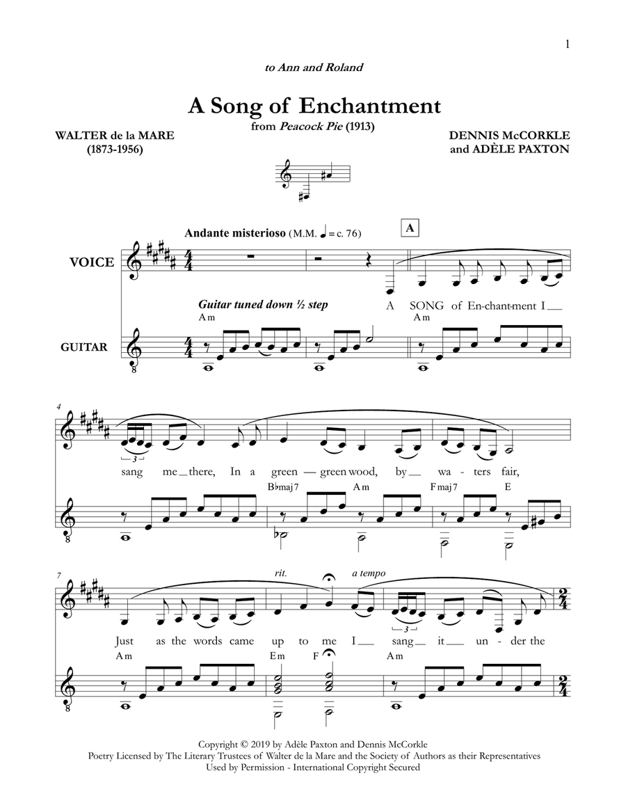 A Song of Enchantment - Original Song Setting of Walter de la Mare's Poetry for VOICE and GUITAR: Ke Acoustic Guitar scores gallery preview page 4