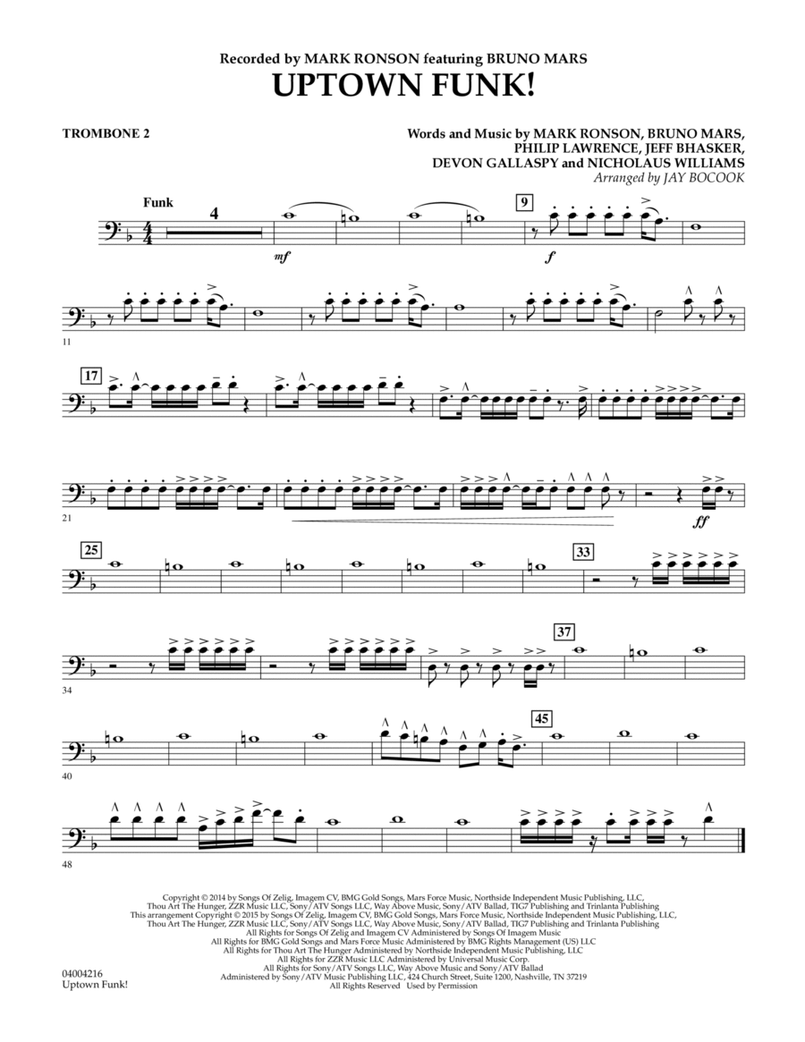 Uptown Funk! - Trombone 2 Concert Band scores gallery preview page 1