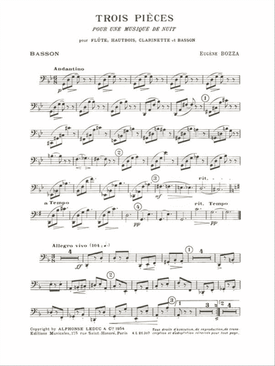 Trois Pieces Pour Une Musique De Nuit (flute/oboe/clarinet/bassoon) Bassoon scores gallery preview page 2