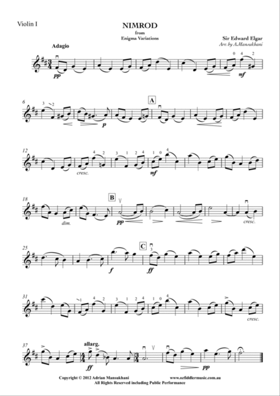 Nimrod, from Enigma Variations, by Sir Edward Elgar. Arranged for String Orchestra by Adrian Mansukh String Orchestra scores gallery preview page 5