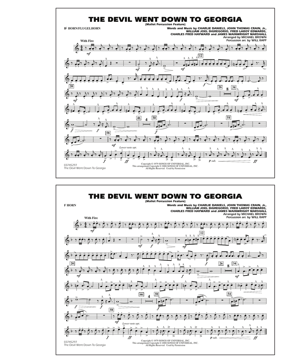 The Devil Went Down to Georgia - F Horn Marching Band scores gallery preview page 1