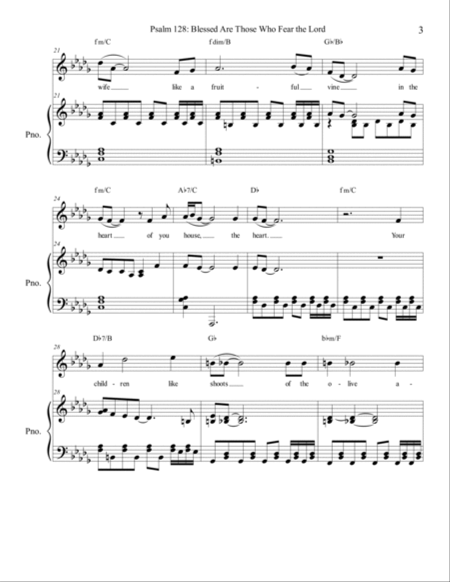 Psalm 128: Blessed Are Those Who Fear the Lord Piano, Vocal, Guitar scores gallery preview page 3