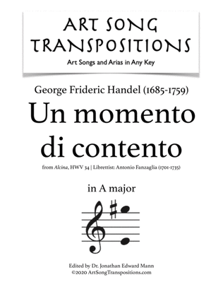 Book cover for HANDEL: Un momento di contento (transposed to A major)