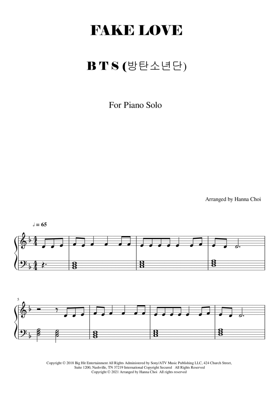 Fake Love Easy Piano scores gallery preview page 1