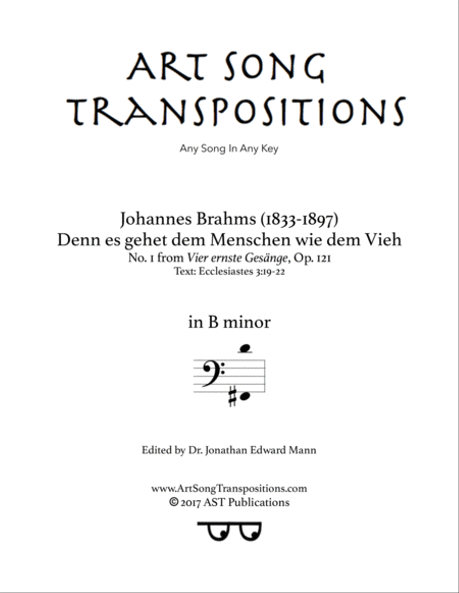 Denn es gehet dem Menschen wie dem Vieh, Op. 121 no. 1 (B minor, bass clef)