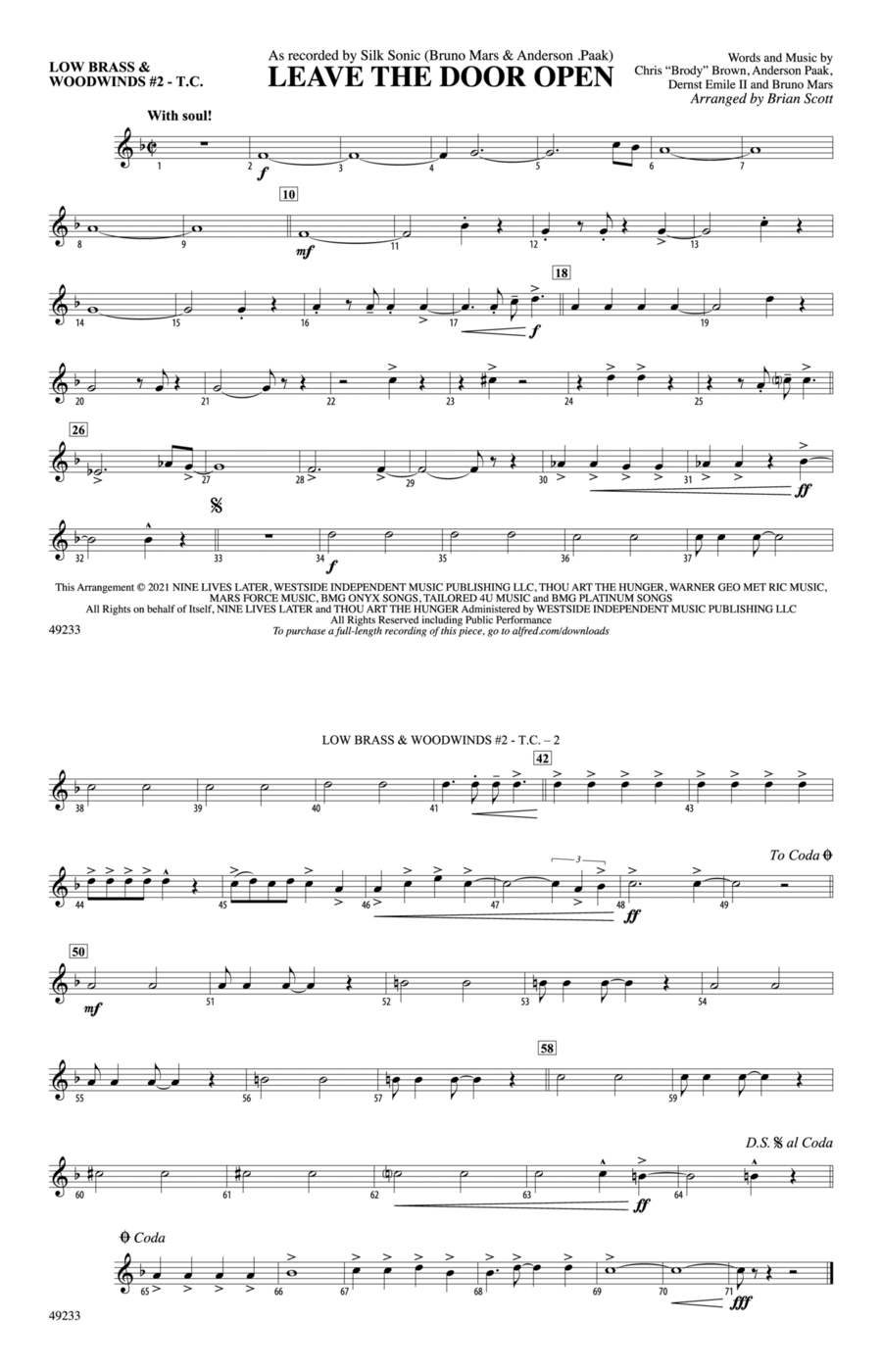Leave the Door Open: Low Brass & Woodwinds #2 - Treble Clef Marching Band scores gallery preview page 1