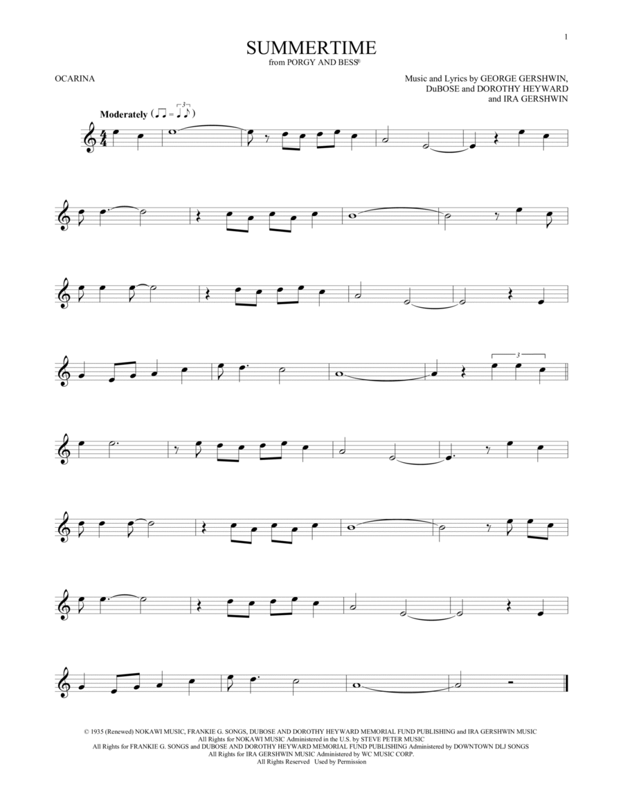 Summertime (from Porgy And Bess) ocarina scores gallery preview page 1