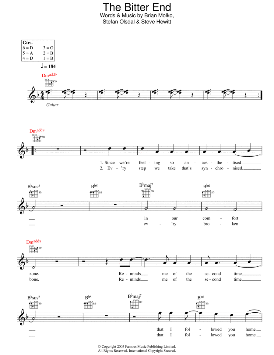 The Bitter End Piano scores gallery preview page 1