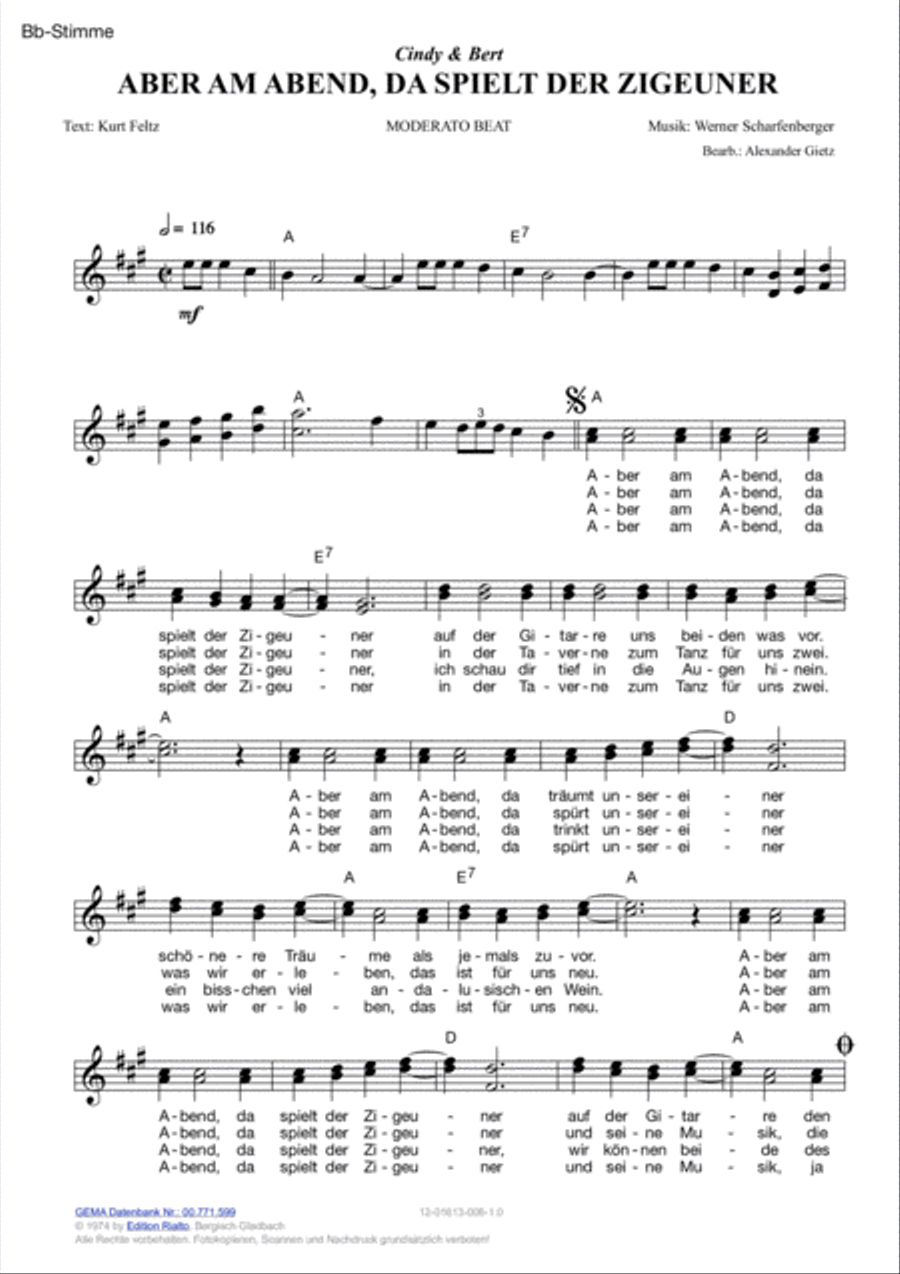 Aber am Abend, da spielt der Zigeuner Voice scores gallery preview page 4