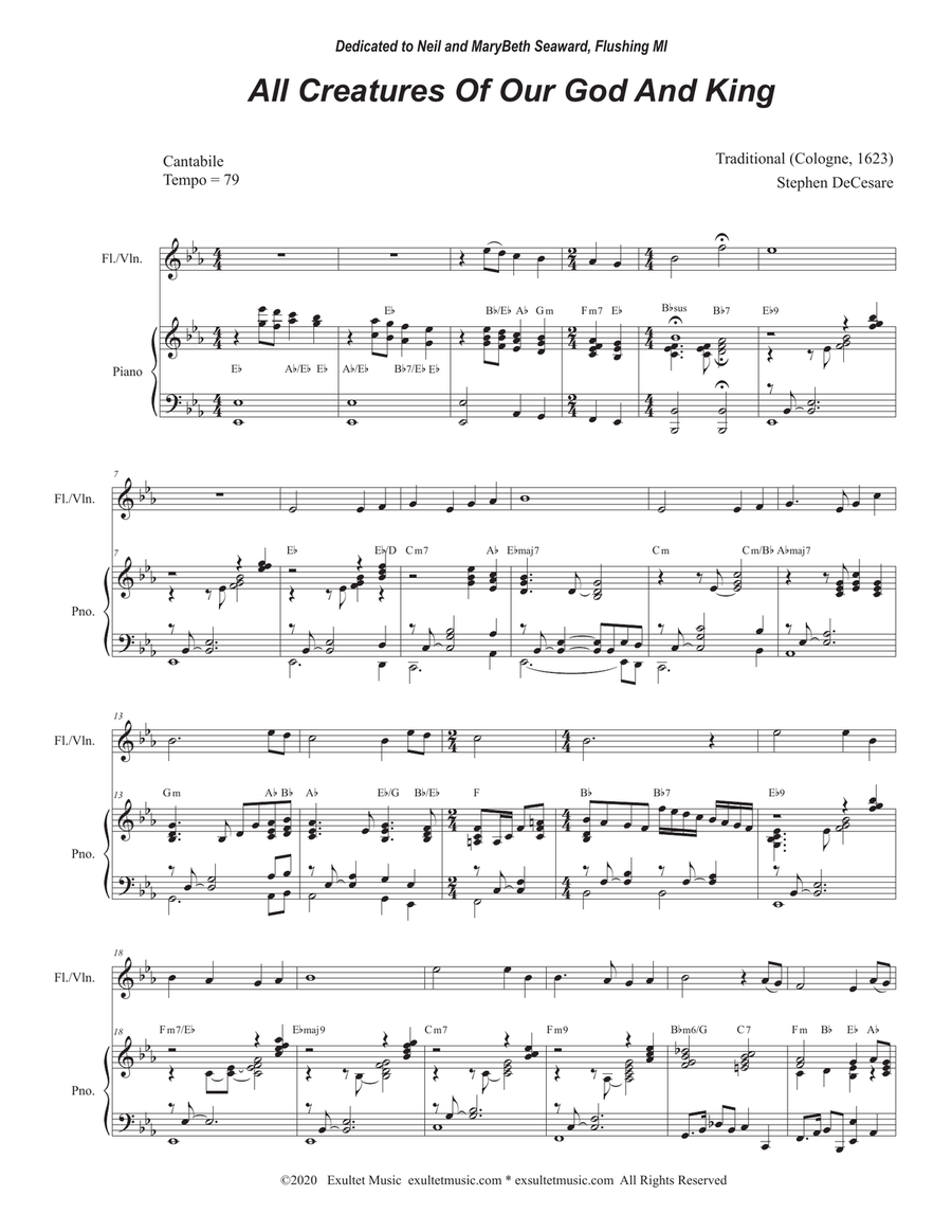 All Creatures Of Our God And King (Flute or Violin solo and Piano) Flute scores gallery preview page 1