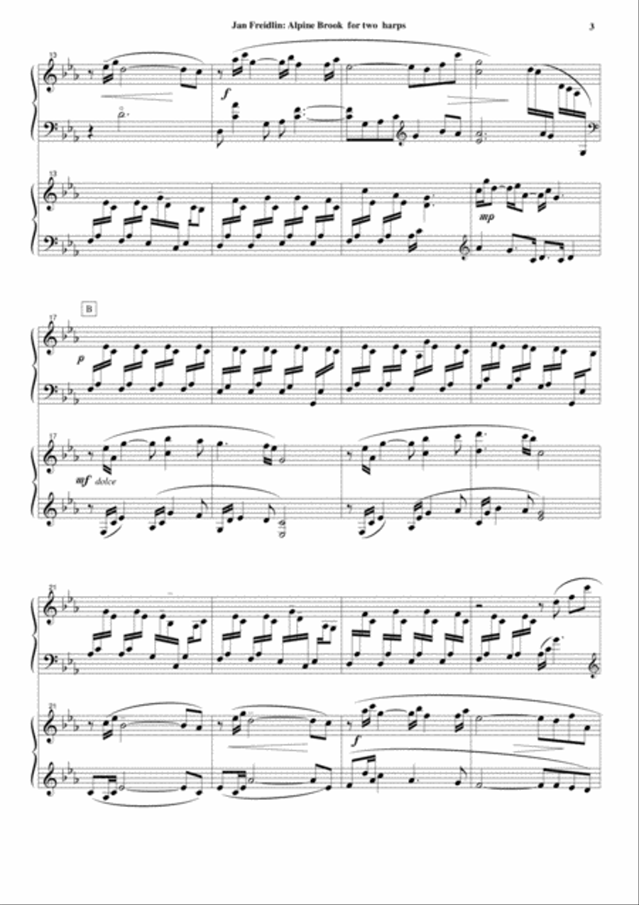 Jan Freidlin: Alpine Brook for two harps Harp scores gallery preview page 3