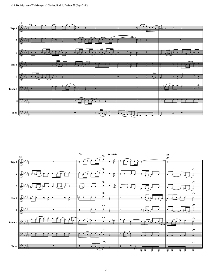 Prelude 22 from Well-Tempered Clavier, Book 1 (Brass Octet) Horn scores gallery preview page 3