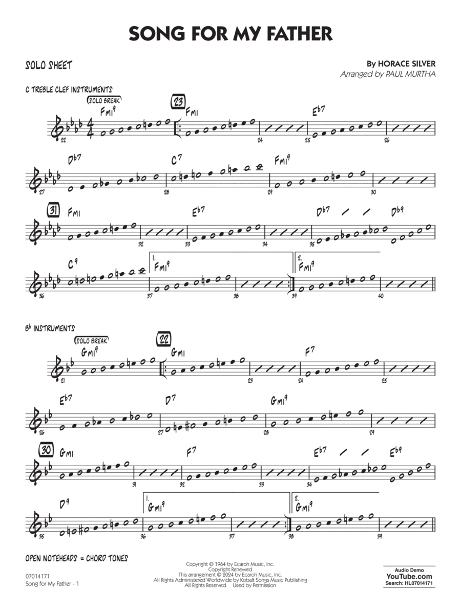 Song For My Father (arr. Paul Murtha) - Solo Sheet
