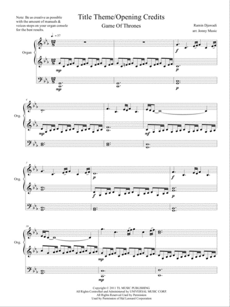Game Of Thrones Organ Solo scores gallery preview page 2