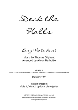 Book cover for Deck the Halls - Christmas Carol, easy viola duet