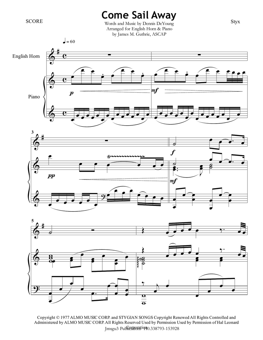 Come Sail Away English Horn scores gallery preview page 1