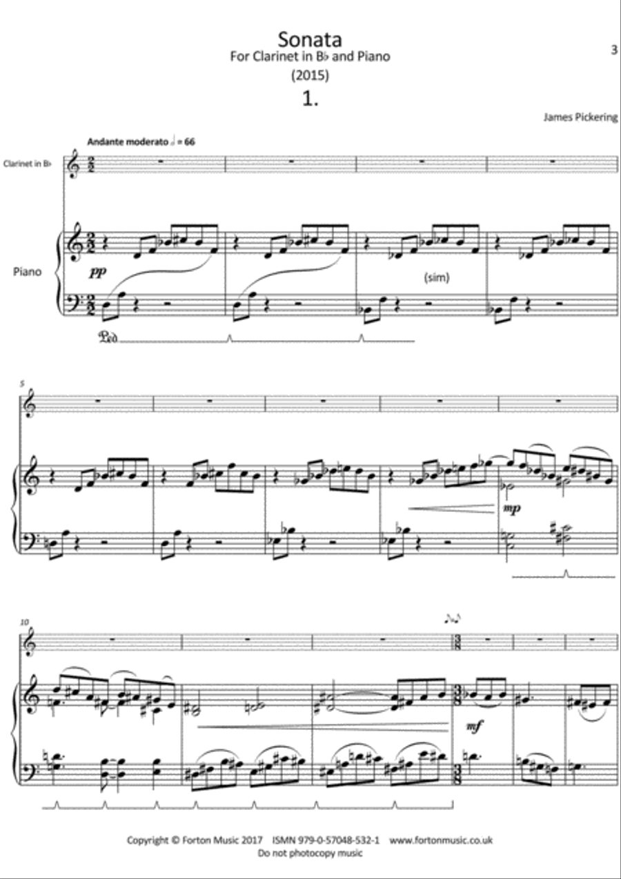 Sonata for Clarinet and Piano Clarinet Solo scores gallery preview page 5
