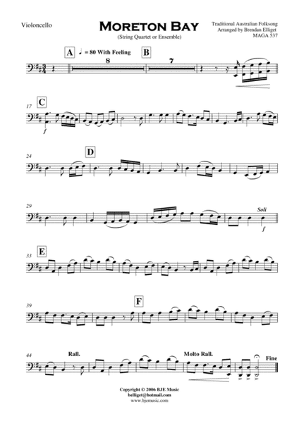 Moreton Bay [D] String Quartet or Ensemble Score and Parts PDF image number null