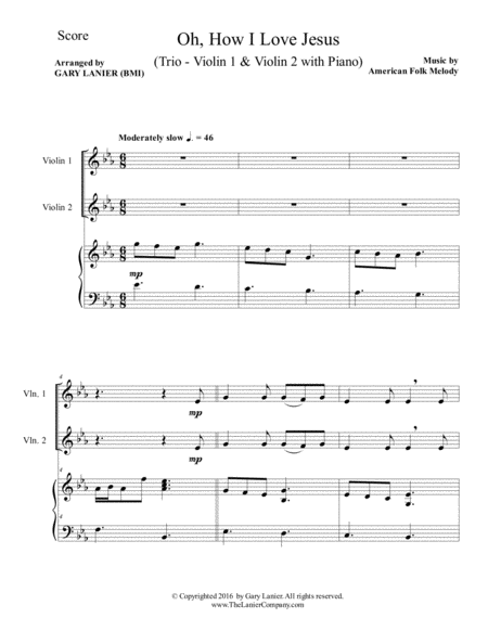 OH, HOW I LOVE JESUS (Trio – Violin 1, Violin 2 and Piano with Parts) image number null