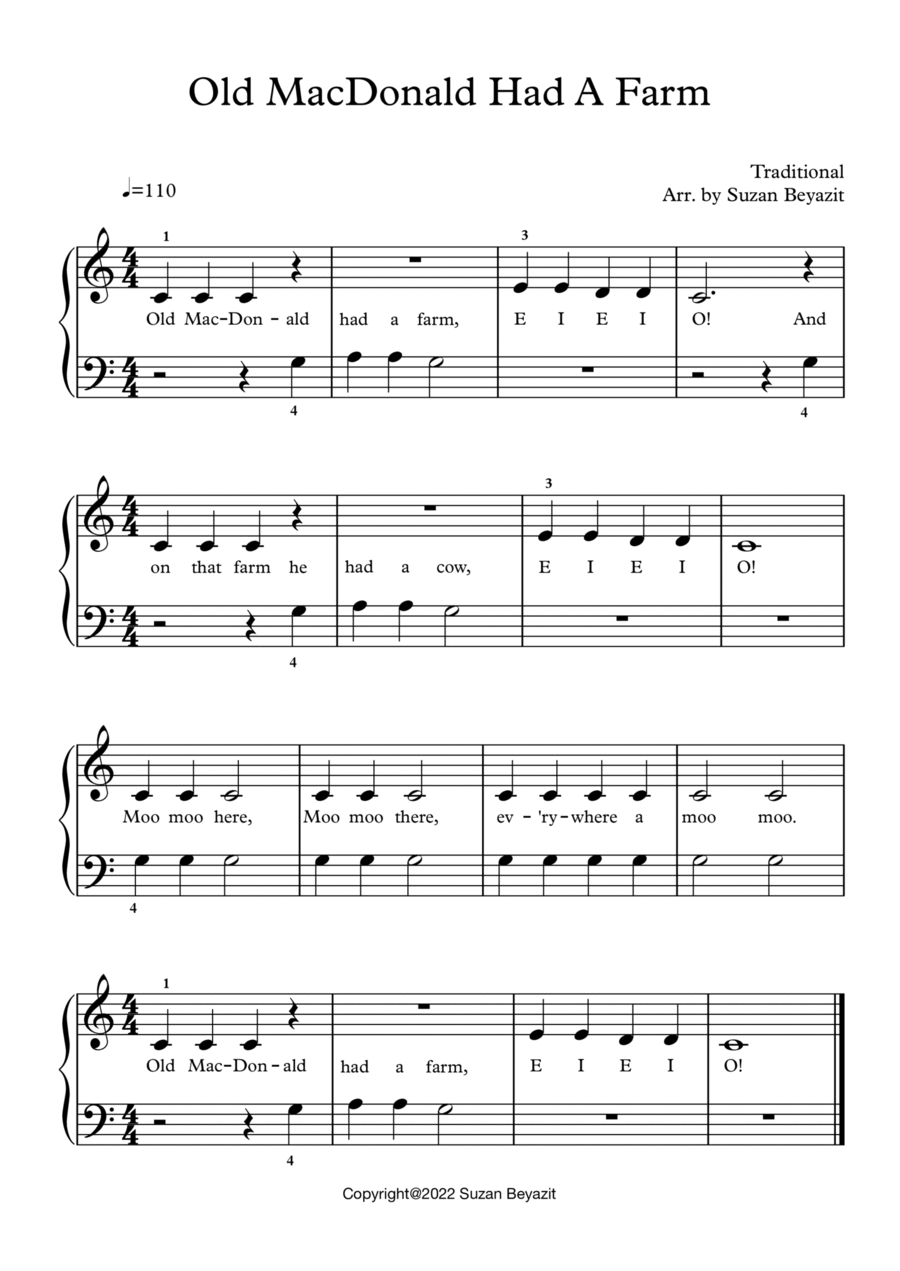 Old MacDonald Had a Farm (Easy Piano Level 1) Easy Piano scores gallery preview page 1