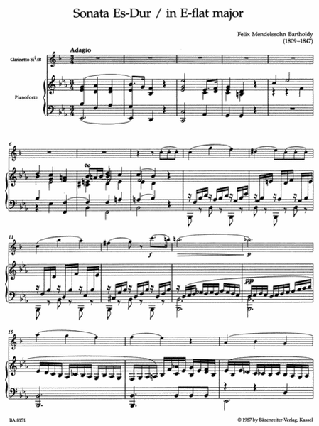 Sonata for Clarinet and Piano E flat major