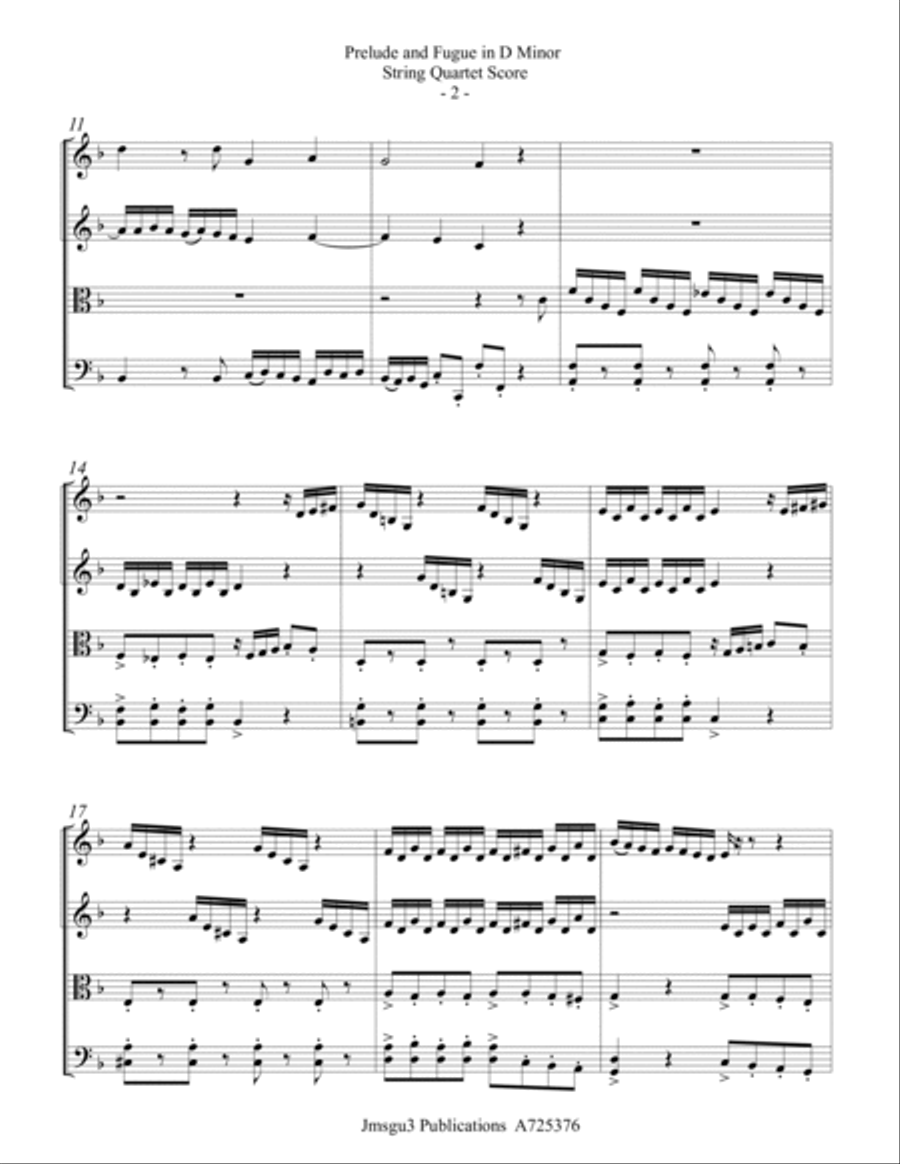 Bach: Prelude & Fugue in D Minor BWV 554 for String Quartet String Quartet scores gallery preview page 2