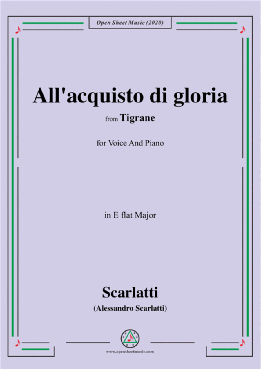 Scarlatti-All'acquisto di gloria,in E flat Major,for Voice and Piano Voice Solo scores gallery preview page 1