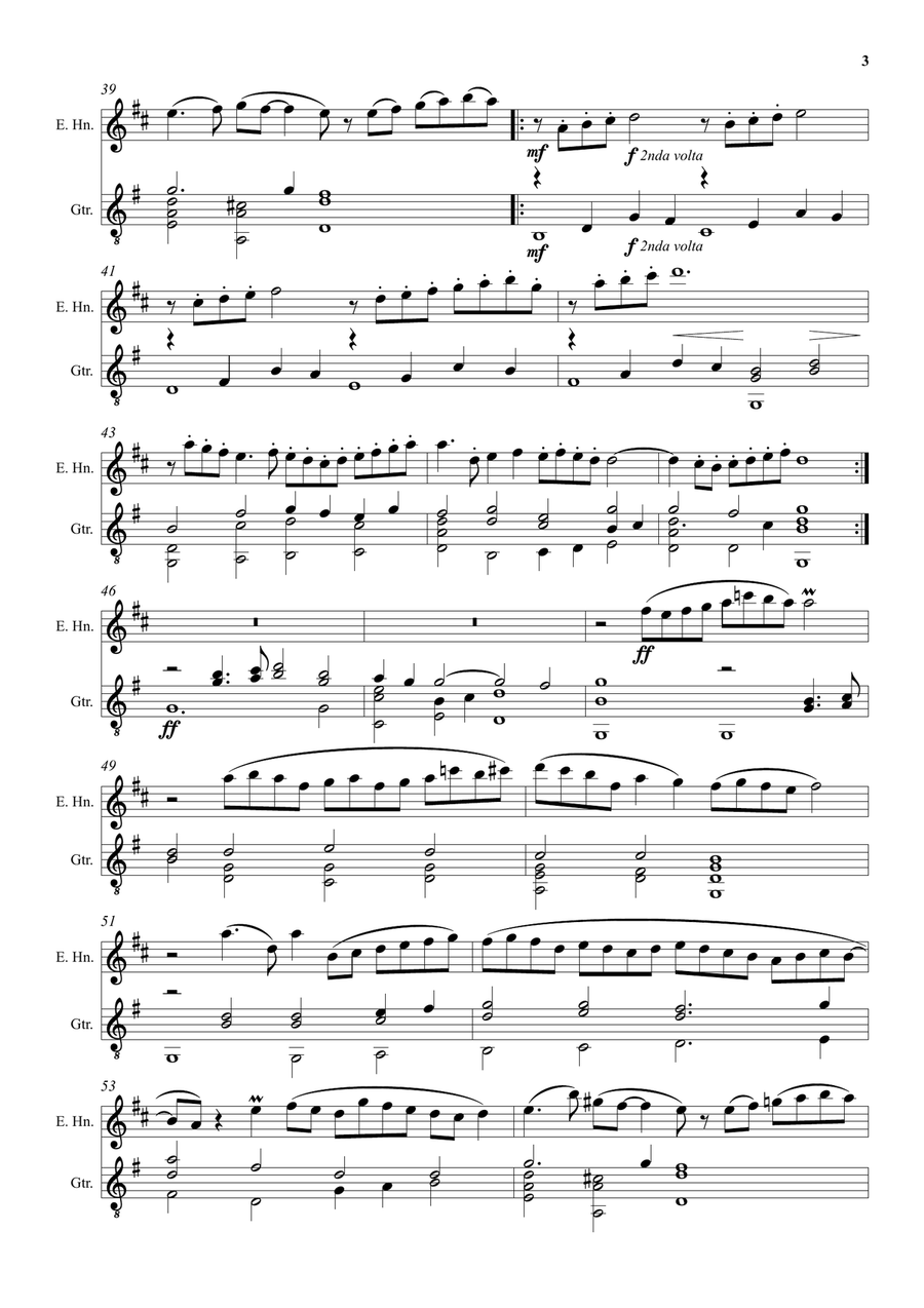 Come again sweet love doth now invite (John Dowland) arranged for cor anglais and guitar English Horn scores gallery preview page 3