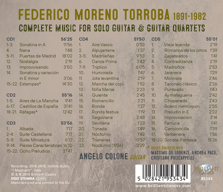 Moreno-Torroba: Complete Music for Solo Guitar & Guitar Quartets