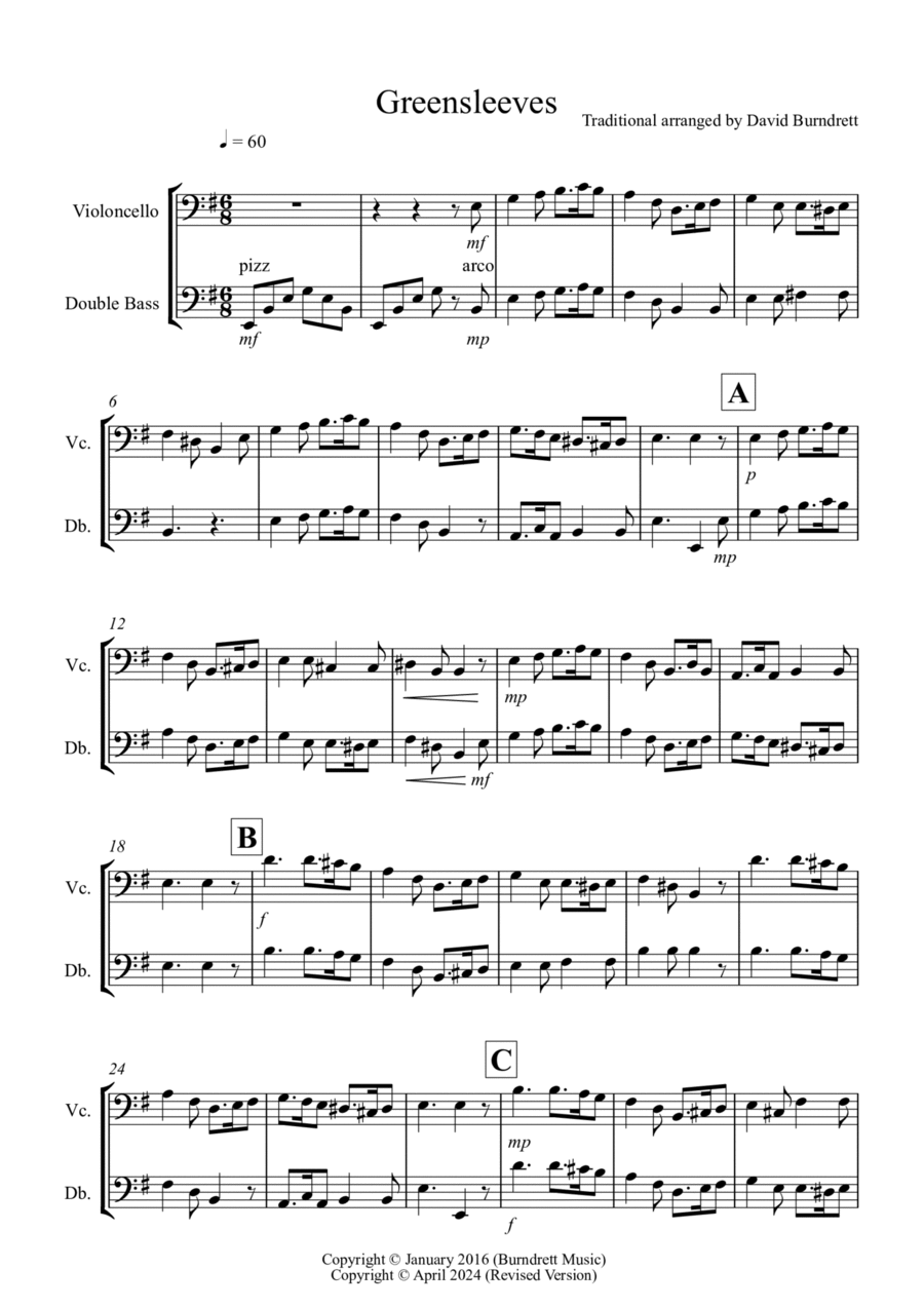 Book cover for Greensleeves for Cello and Double Bass Duet