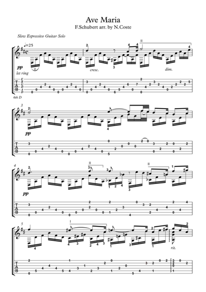 Ave Maria classical guitar solo with tablature image number null