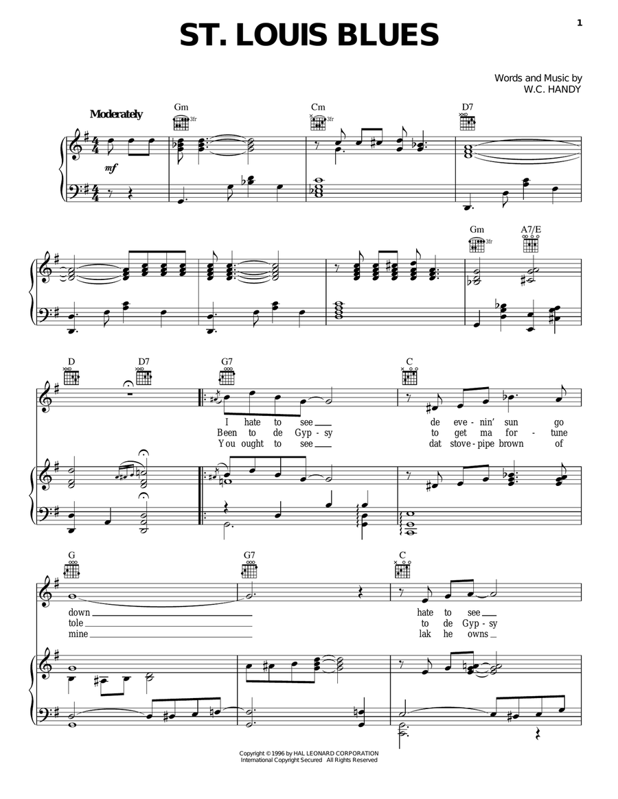 St. Louis Blues Piano, Vocal, Guitar scores gallery preview page 1