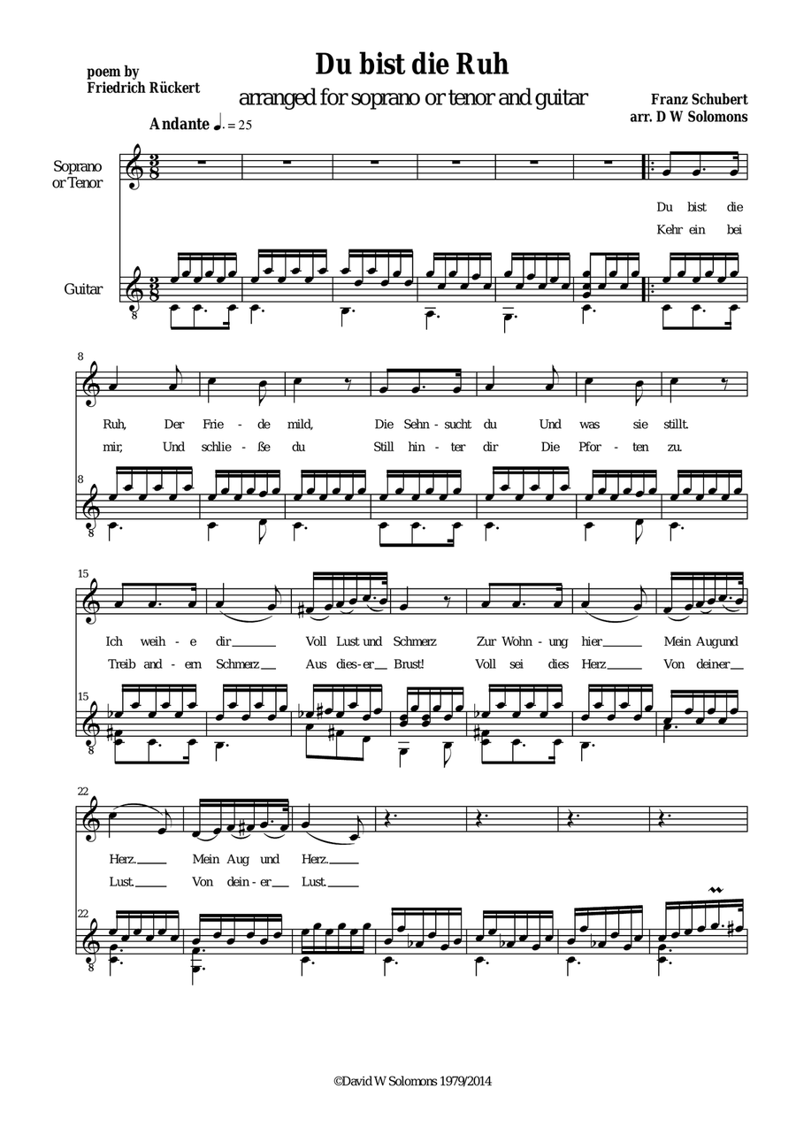 Du bist die Ruh high voice and guitar Piano, Vocal, Guitar scores gallery preview page 2