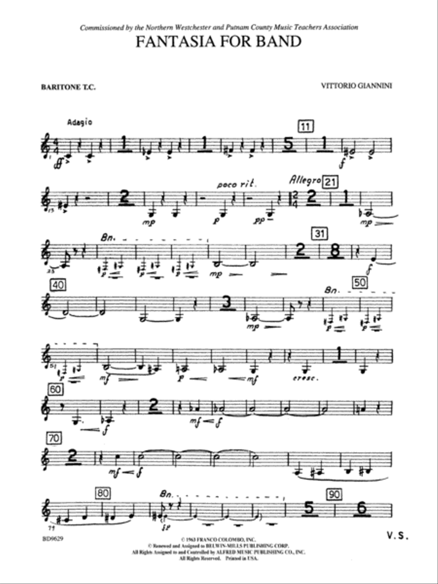 Fantasia for Band: Baritone T.C. Concert Band scores gallery preview page 1