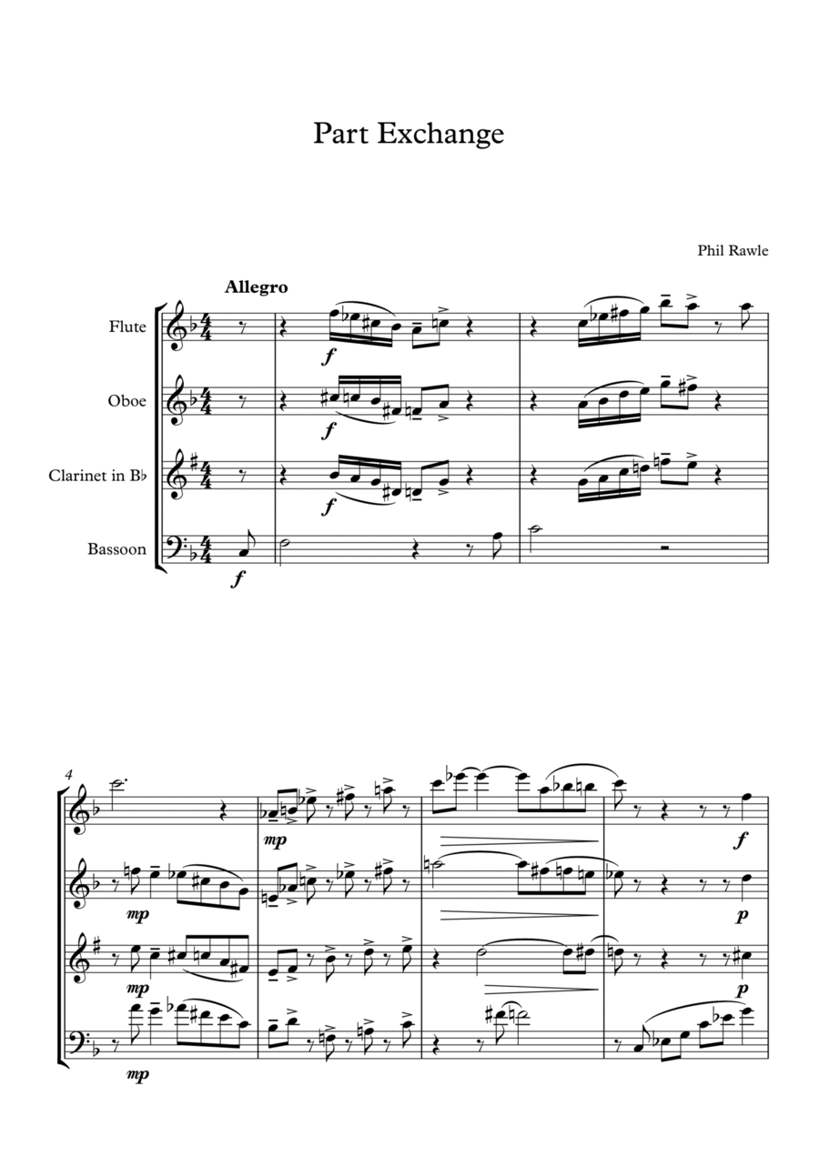 Part Exchange - Wind Quartet Woodwind Quartet scores gallery preview page 1