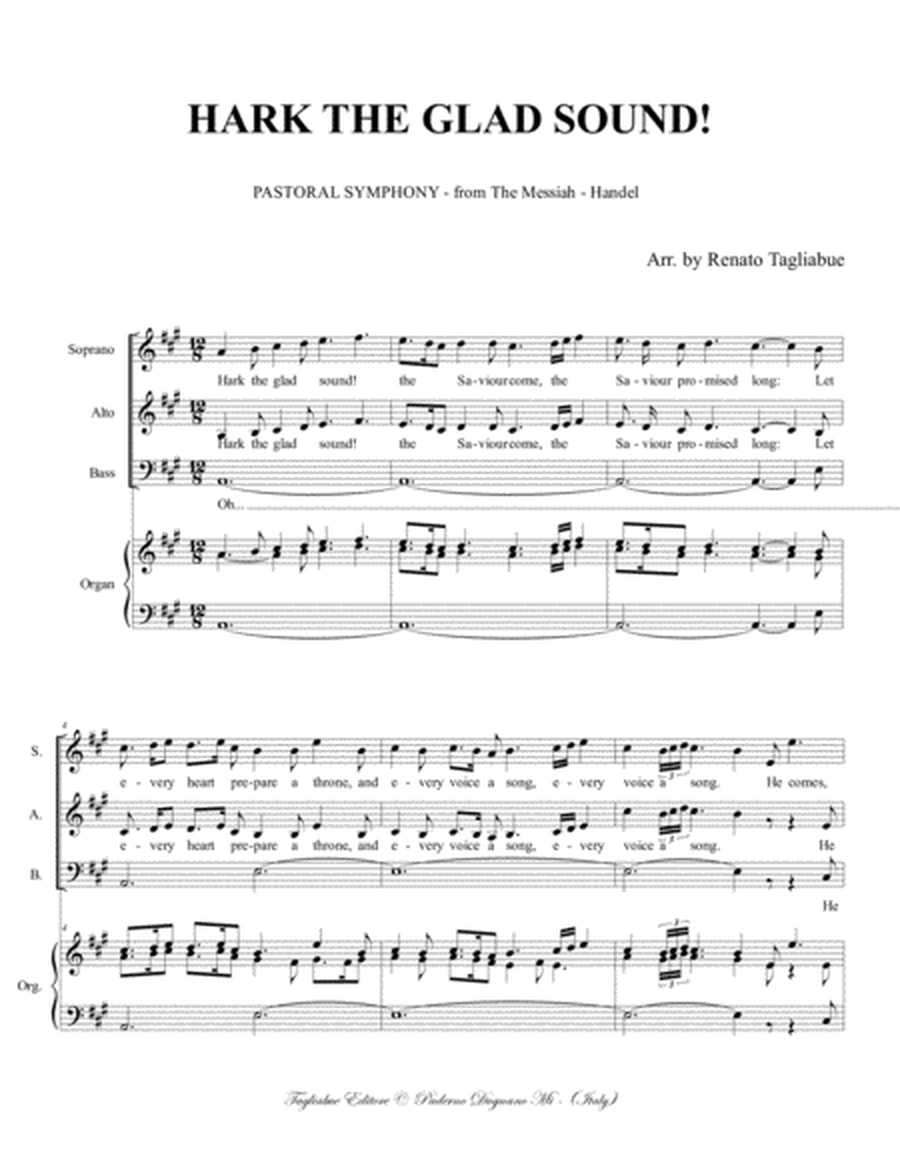 PASTORAL SYMPHONY from The Messiah - Arr. for SAB Choir and Organ - English Lyrics image number null