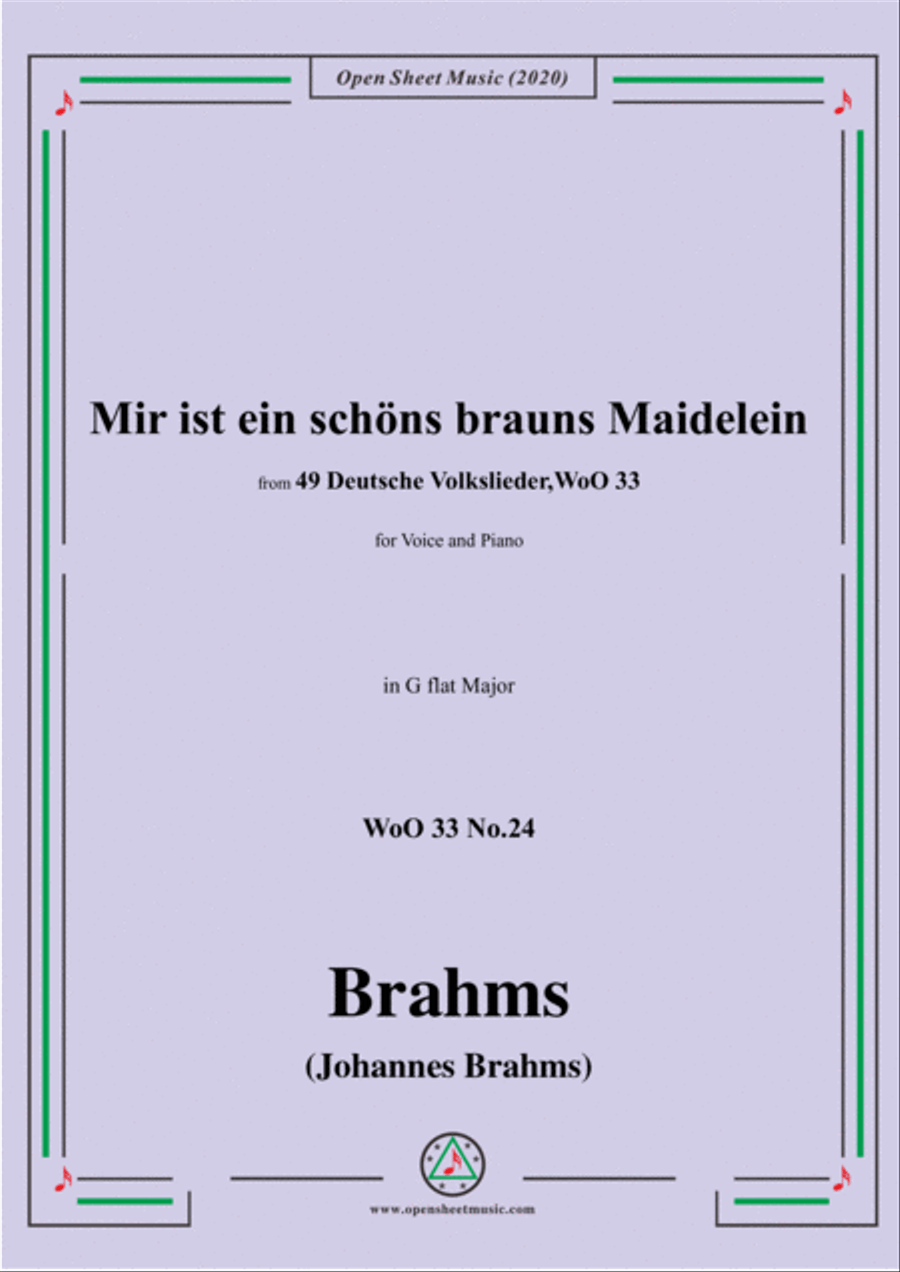 Brahms-Mir ist ein schöns brauns Maidelein,WoO 33 No.24,in G flat Major Voice scores gallery preview page 1