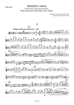 Book cover for Viola Concerto in the Style of J.C. Bach Henri Casadesus- in C Minor - For Viola Solo Original