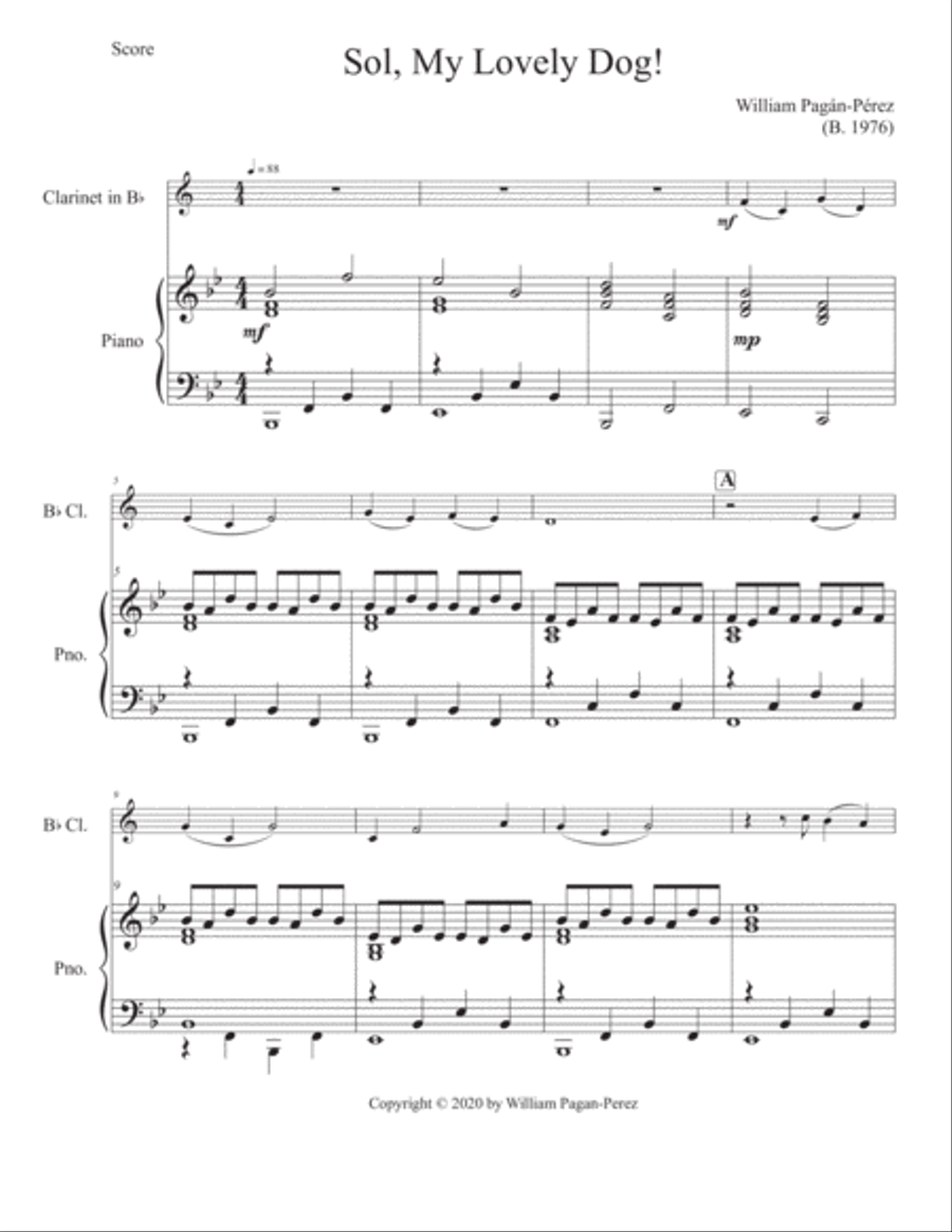 Sol, My Lovely Dog! for Clarinet in Bb and Piano B-Flat Clarinet scores gallery preview page 2