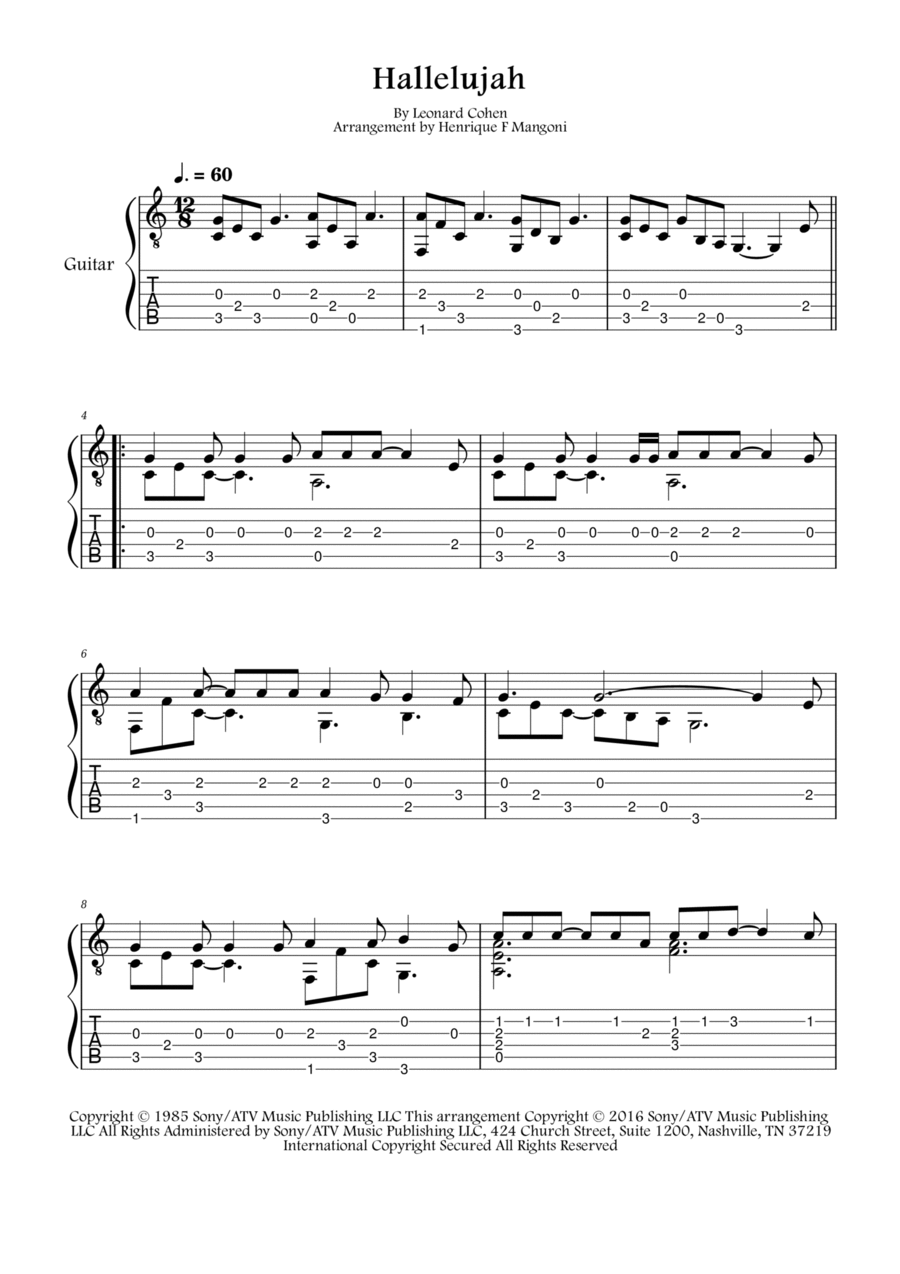 Hallelujah Guitar Tablature scores gallery preview page 1
