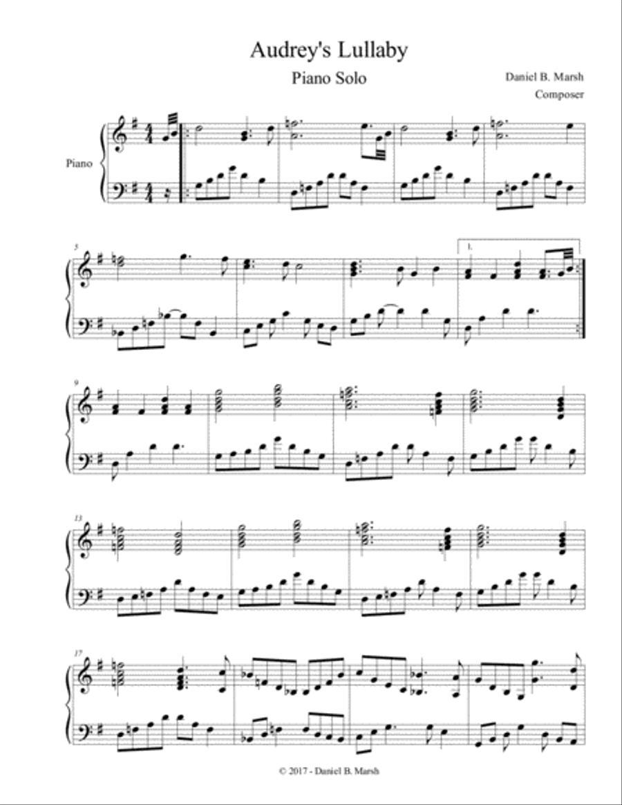 Audrey's Lullaby Piano Solo scores gallery preview page 1