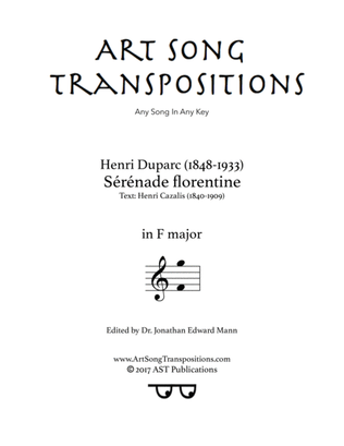 Book cover for DUPARC: Sérénade Florentine (transposed to F major)