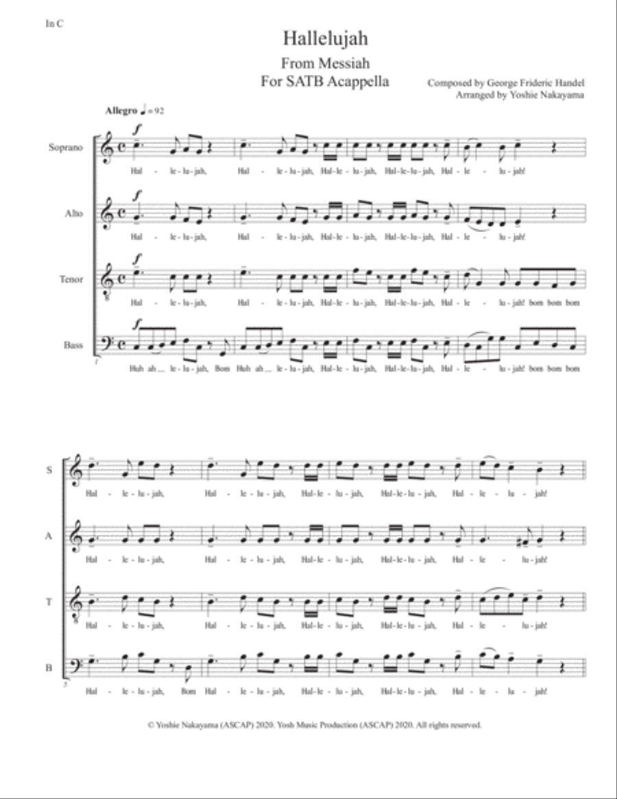 Hallelujah from Messiah in C - SATB Acappella 4-Part scores gallery preview page 1